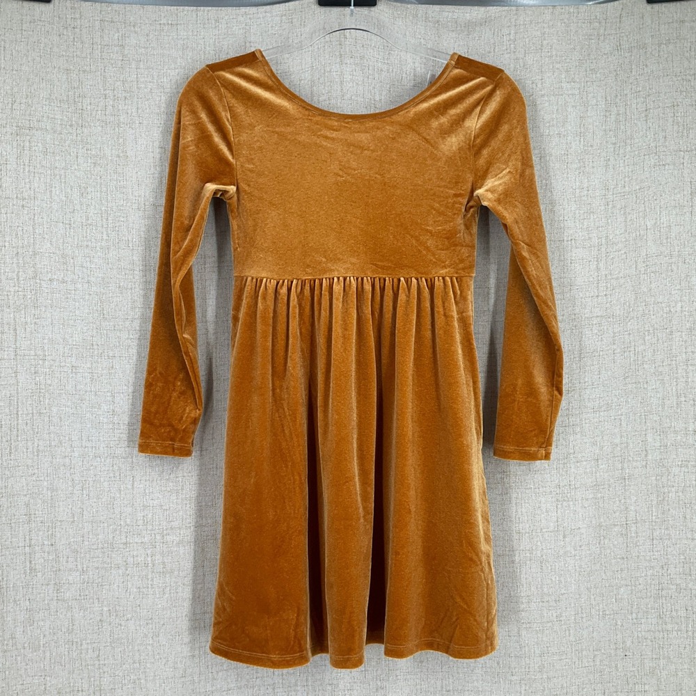 Old Navy Velvet Dress Girls Sz L 10-12 Gold Mustard Boho Festive